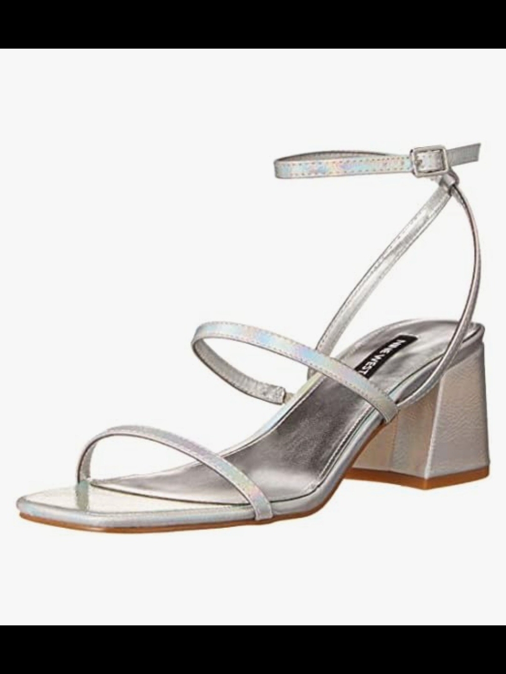 New Nine West Silver Holographic Strappy Block Heel Sandals